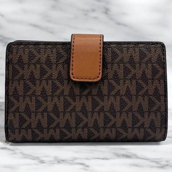 Michael Kors Medium Jet Set Travel Zip Chain Bifold Wallet Leather Brown - Picture 5 of 8